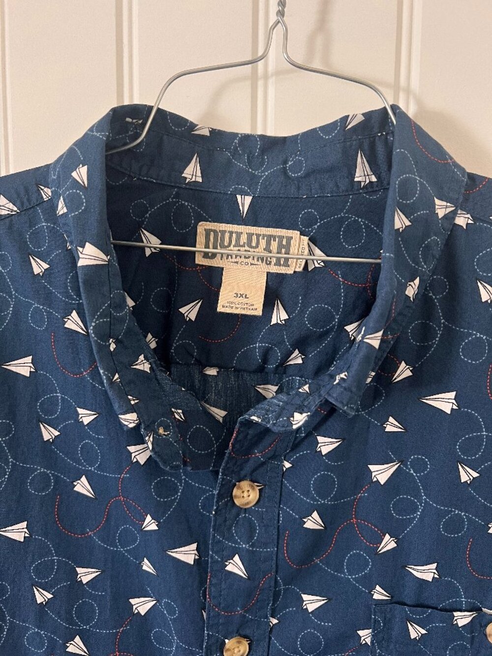 Duluth Trading Co Men's 3XL Blue Paper Airplane Print Relaxed Fit Shirt‎